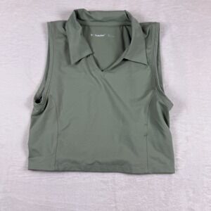 TnAction Aritzia Sleeveless Cropped Golf Polo Top Green Womens Medium Activewear